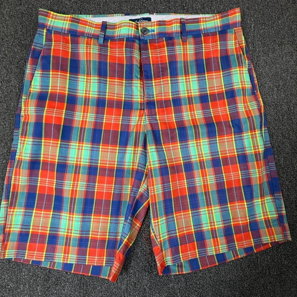 Jack Nicklaus Mens Plaid Golf Shorts Multicolor Performance Flat Front 36